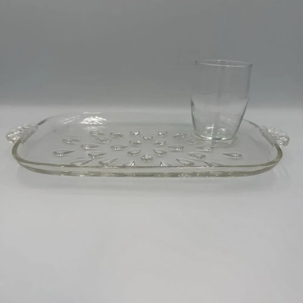 Vintage Hazel Atlas Tear Drop Glass Luncheon Snack Dessert Tray and Cup Set
